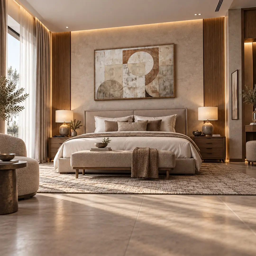 Eskitme Ahşap Çerçeveli - 100x150cm Bej Krem Kahve Modern Geometrik Soyut Kanvas Tuval Tablo - VOOV9141 3