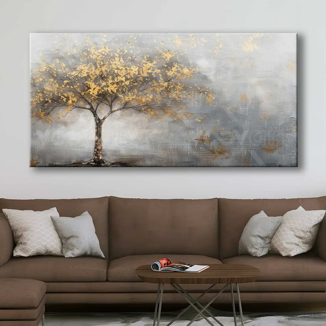 Soyut Gold Ağaç Dekoratif Kanvas Tablo - VOOV3108 1