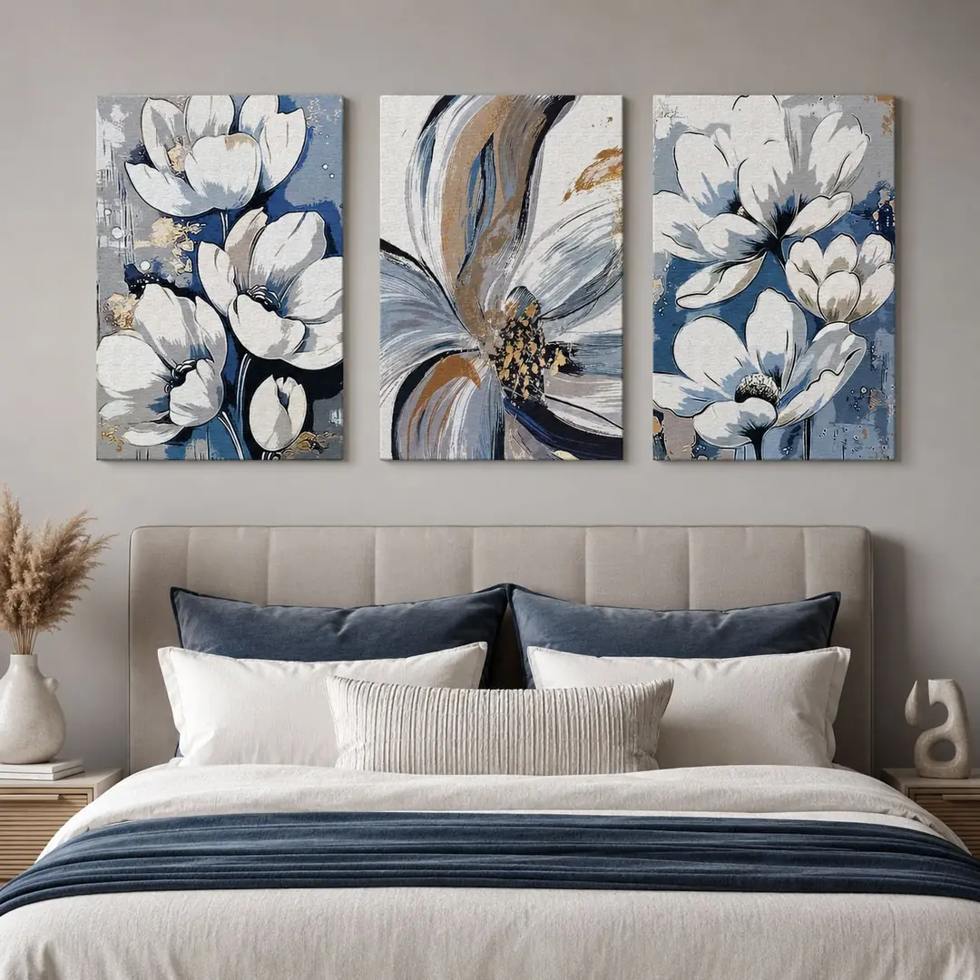 Soyut Çiçekler Kanvas Duvar Tablosu - 3'lü Canvas Tablo Seti - VOOV4404 3