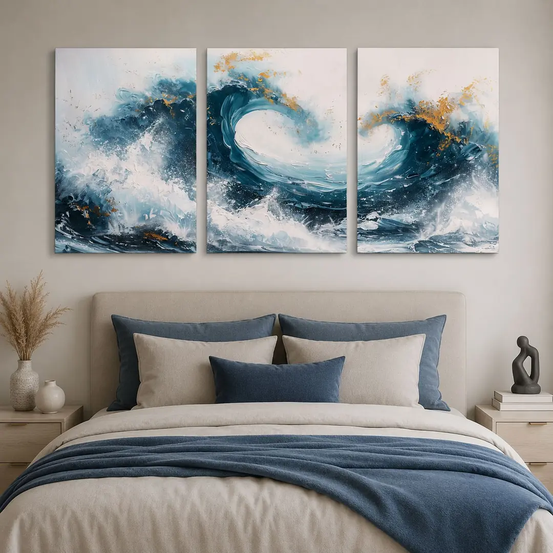 Okyanus Dalgaları Kanvas Duvar Tablosu - 3'lü Canvas Tablo Seti - VOOV4399 4