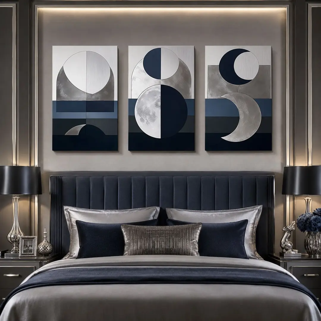 Silver Eclipse Kanvas Duvar Tablosu - 3'lü Canvas Tablo Seti - VOOV4371 4