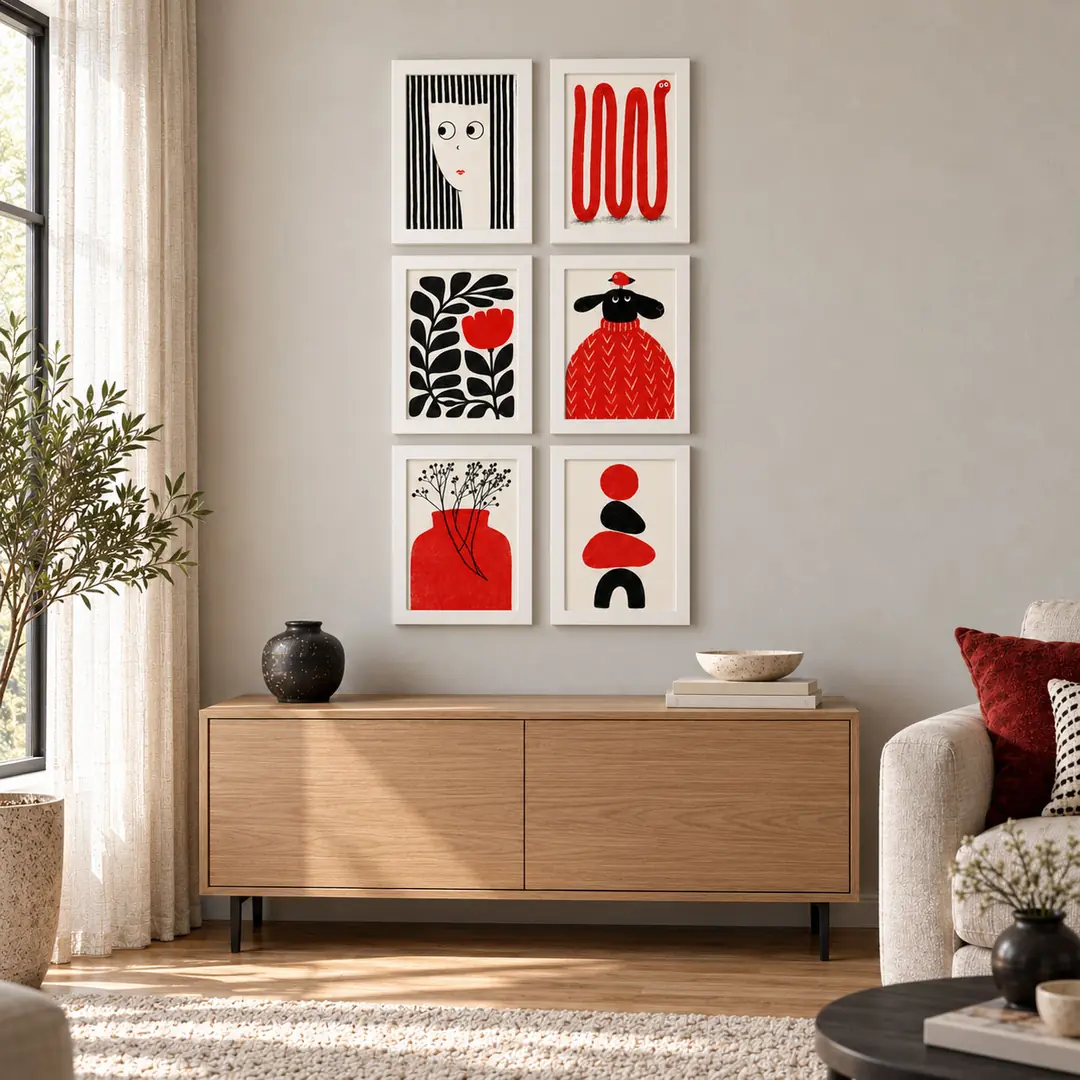 Kırmızı Masallar Tablo Seti - Altılı Dikey Beyaz Ahşap Çerçeveli Lüks Tablo Seti ( 25x35cm ) 6 Adet 3