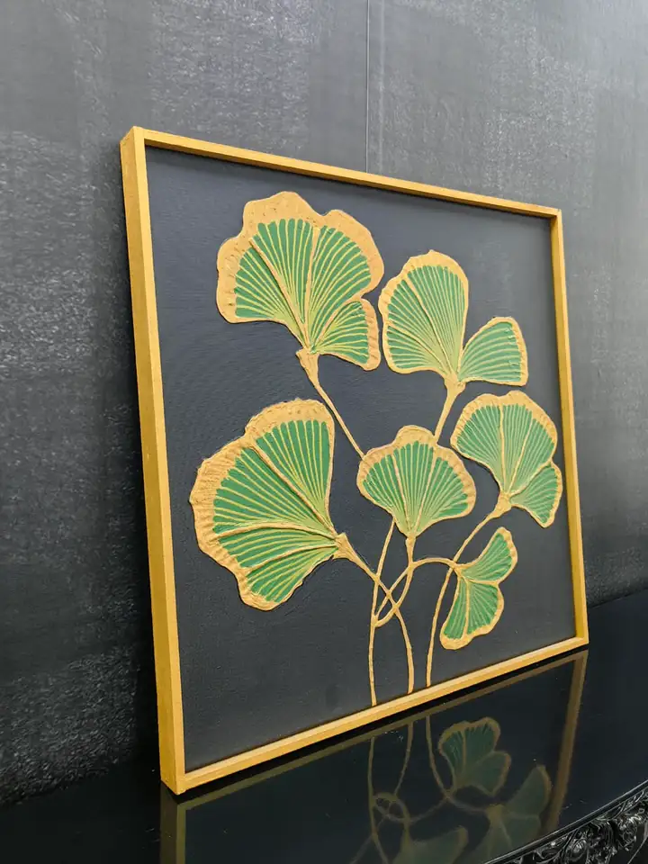 Gold Ahşap Çerçeveli 66x66cm Kabartma Dokulu Dekoratif Kanvas Tablo