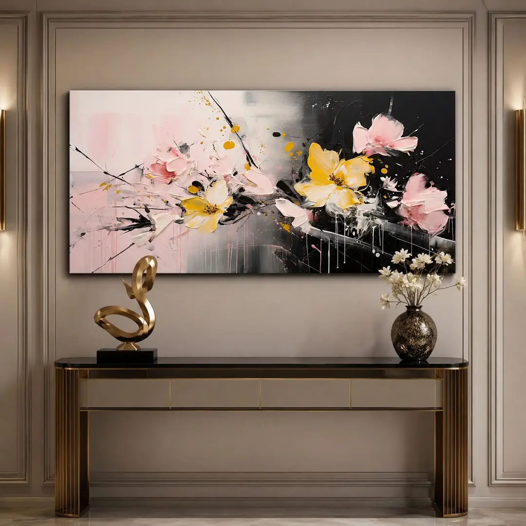Pembe Düşler Dekoratif Soyut Çiçekler Kanvas Tablo - VOOV2794 4