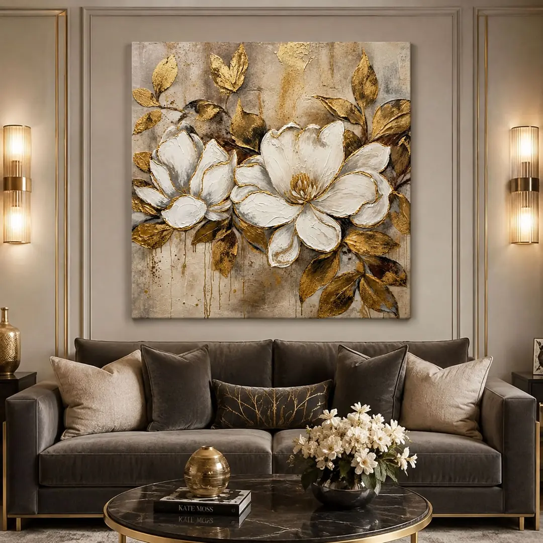 Golden Magnolia Dekoratif Kanvas Tablo - VOOV2751 2
