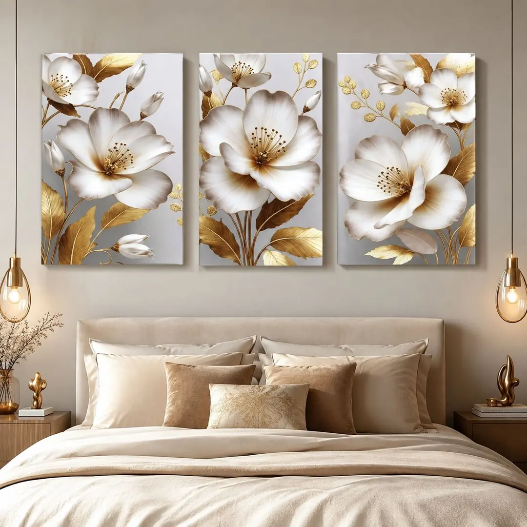 Asil Çiçekler Kanvas Duvar Tablosu - 3'lü Canvas Tablo Seti - VOOV4262 2