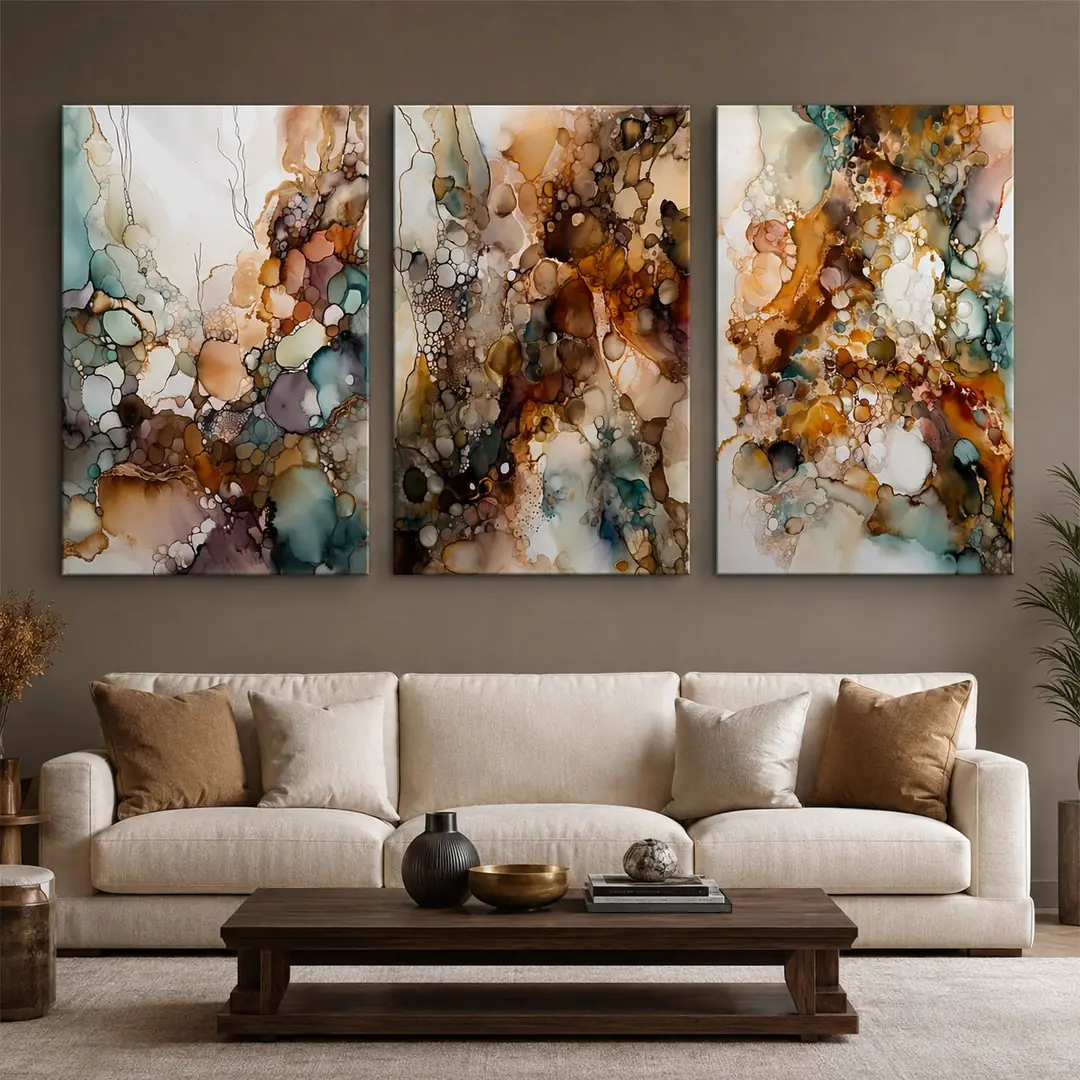 Toprak Tonları Modern Soyut Kanvas Duvar Tablosu 3'lü Canvas Tablo Seti - VOOV6063 1
