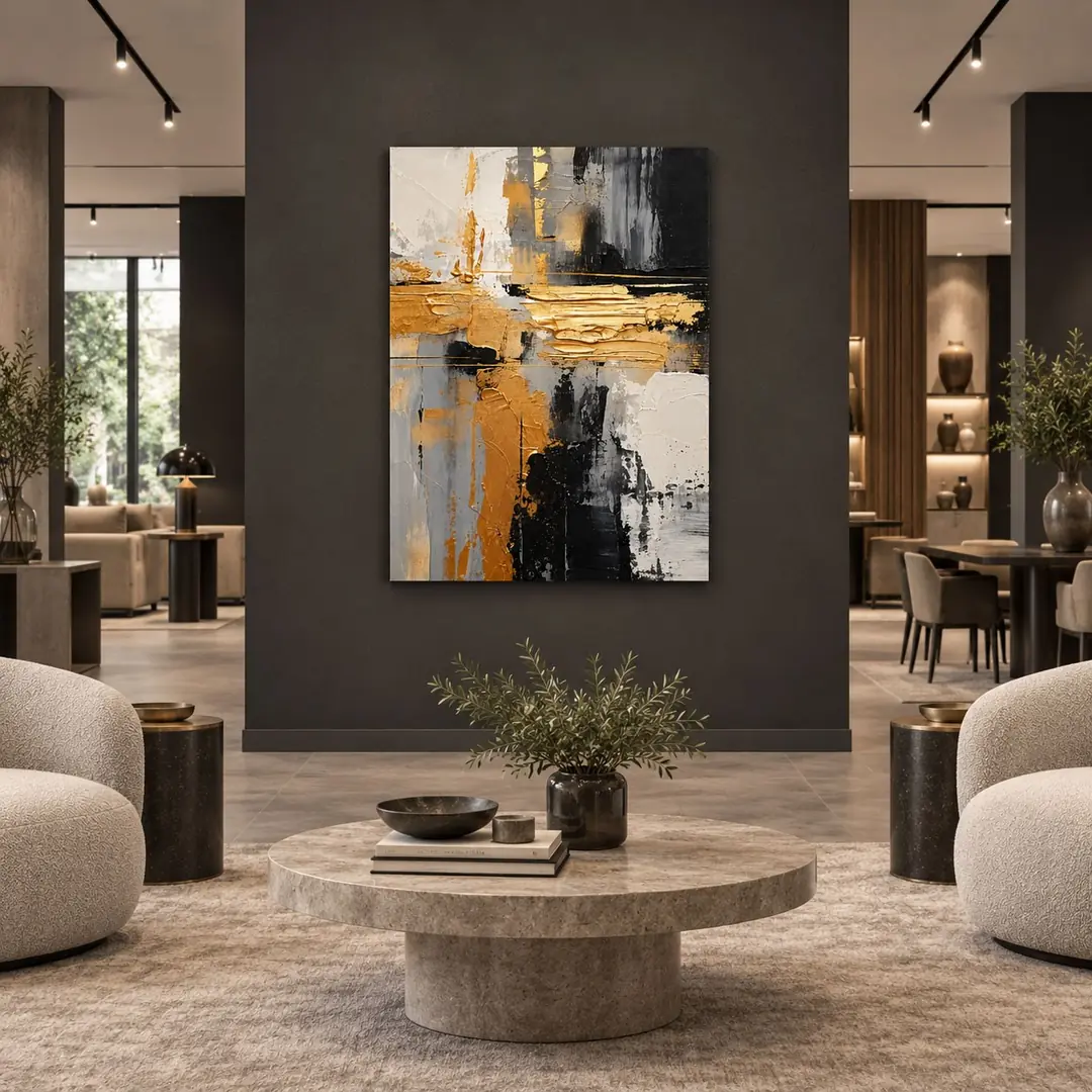 Altın Katmanlar – Siyah Gri Gold Modern Soyut Tuval Kanvas Tablo - VOOV3740