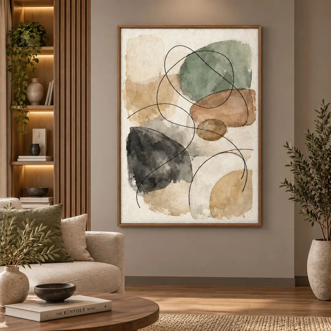 Ahşap Çerçeveli - Modern Soyut - Misafir ve Oturma Odası Tablosu - 70x100cm 1