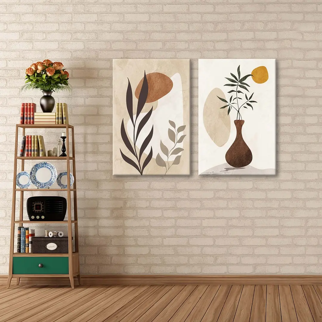 Boho Saksıda Tropik Çiçekler 2'li Set Kanvas Tablo - VOOV4002 2