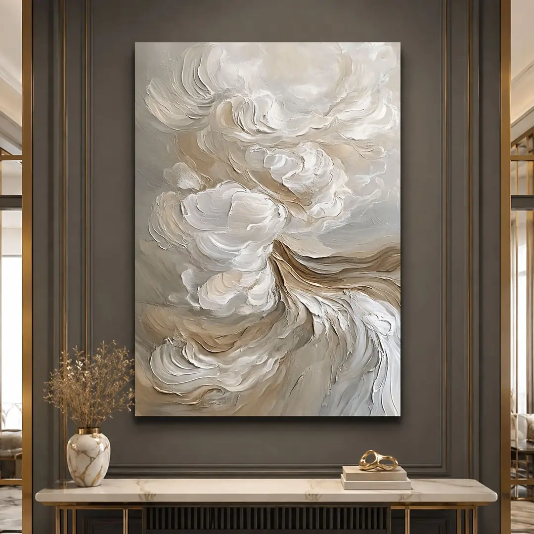 Krem Senfoni Dekoratif Soyut Kanvas Tablo - VOOV3556 1