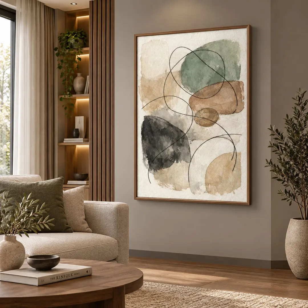 Ahşap Çerçeveli - Modern Soyut - Misafir ve Oturma Odası Tablosu - 70x100cm 2