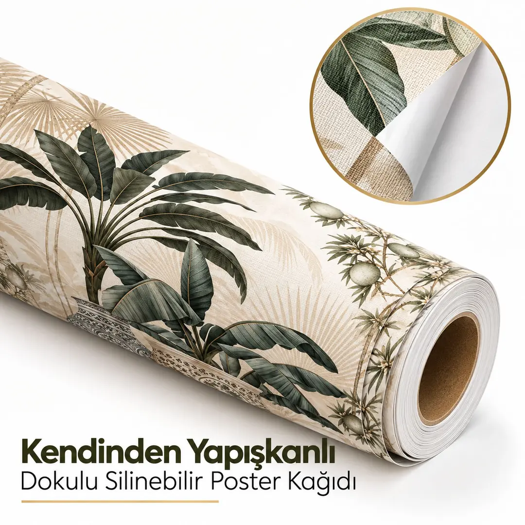 Zarif Altın Çerçeveli Beyaz Zambak Buketi – Kendinden Yapışkanlı Çerçeve Görünümlü Dokulu Silinebilir Poster Duvar Kağıdı – 105x105 cm 2