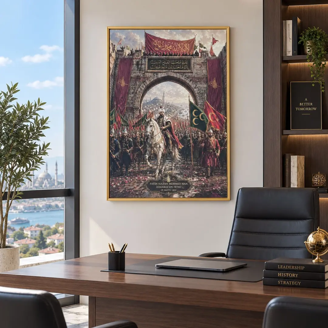 Gold Çerçeveli 70x100cm Fatih Sultan Mehmed İstanbul Fethi Dekoratif Kanvas Tablo - ART8003 1