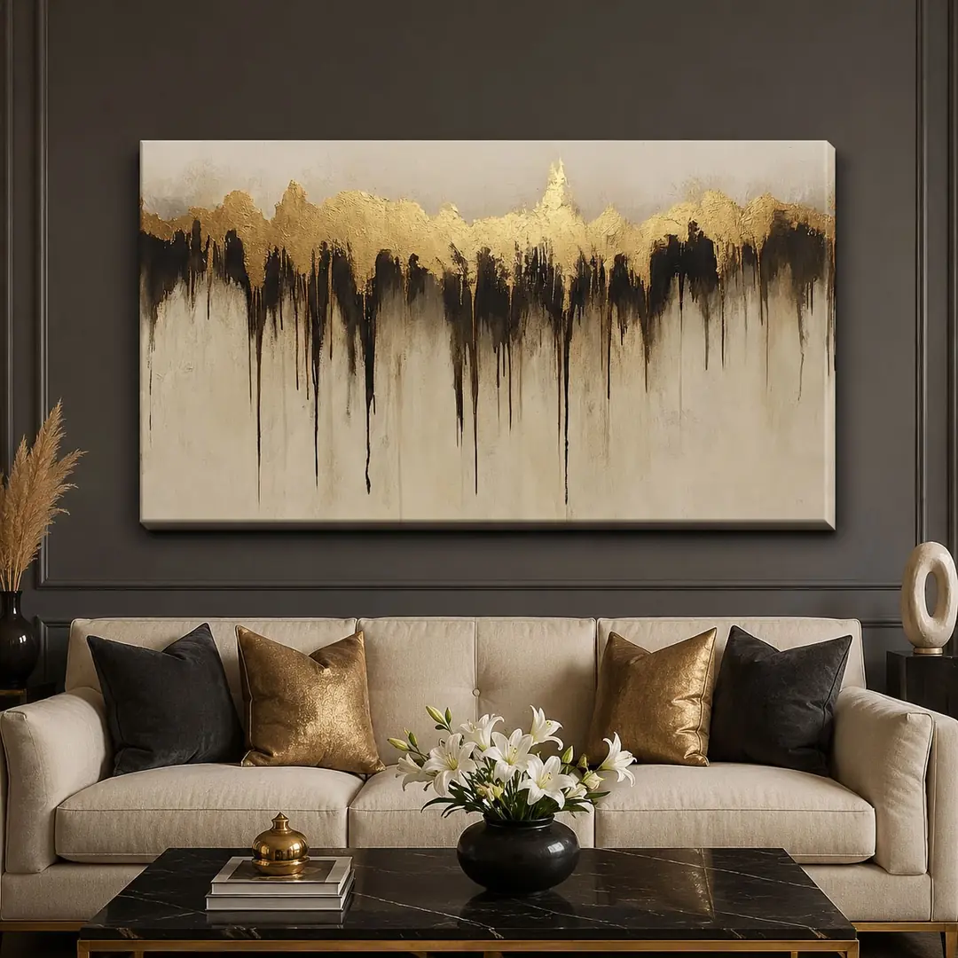 Golden Abstract Dekoratif Kanvas Tablo - VOOV3547 1