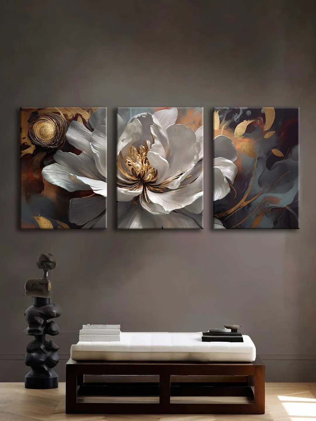 Abstract Elagant Flower Kanvas Duvar Tablosu - 3'lü Canvas Tablo Seti - VOOV4222 3
