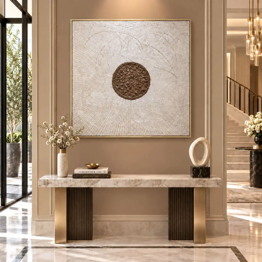 Eskitme Gümüş Çerçeveli 95x95cm Kabartma Dokulu El Yapımı Dekoratif Tablo - ART7008 1
