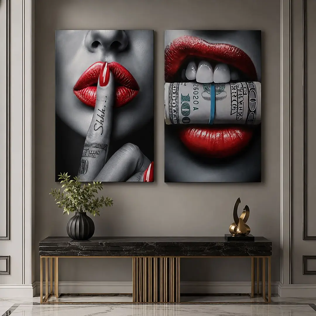 Money & Silence Kanvas Duvar Tablosu - 2'li Canvas Tablo Seti - VOOV6008 1