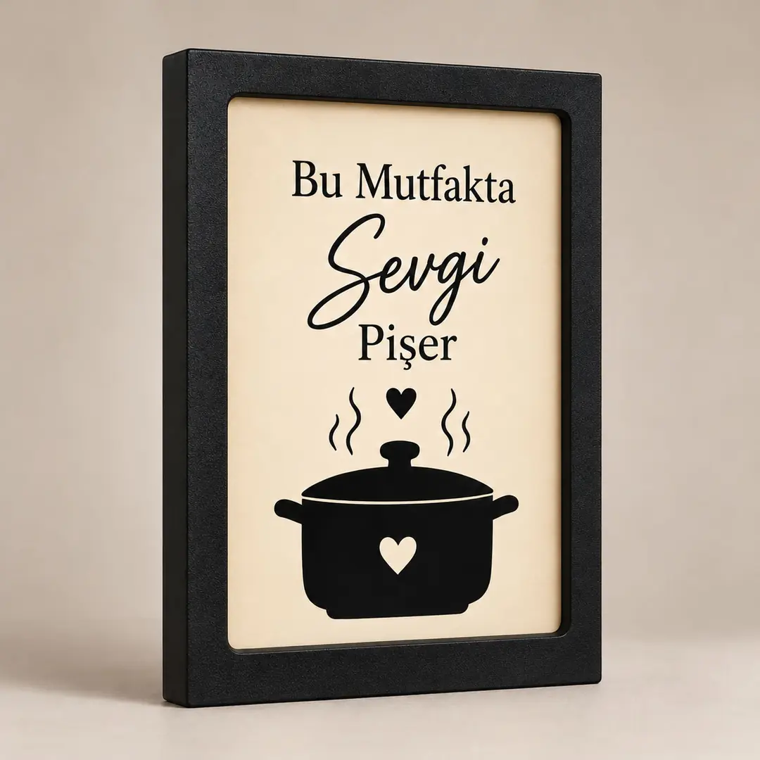 Bir Tutam Sevgi Mutfak Seti - Dokuzlu Dikey Siyah Ahşap Çerçeveli Lüks Tablo Seti ( 25x35cm ) 9 Adet 3