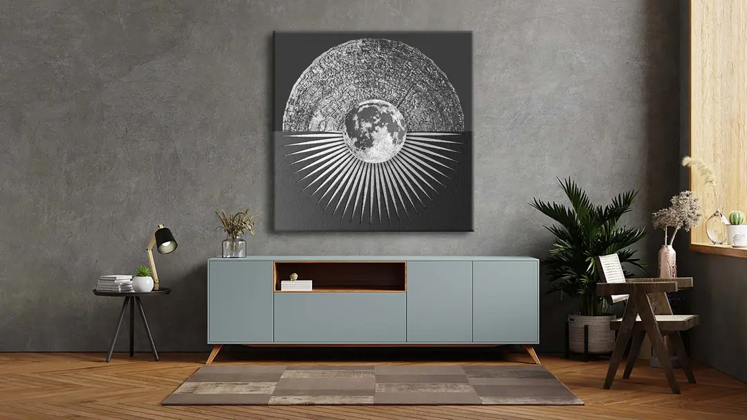 Modern Lüks Gümüş Geometrik Soyut Dekoratif Kanvas Tablo - VOOV2281 2