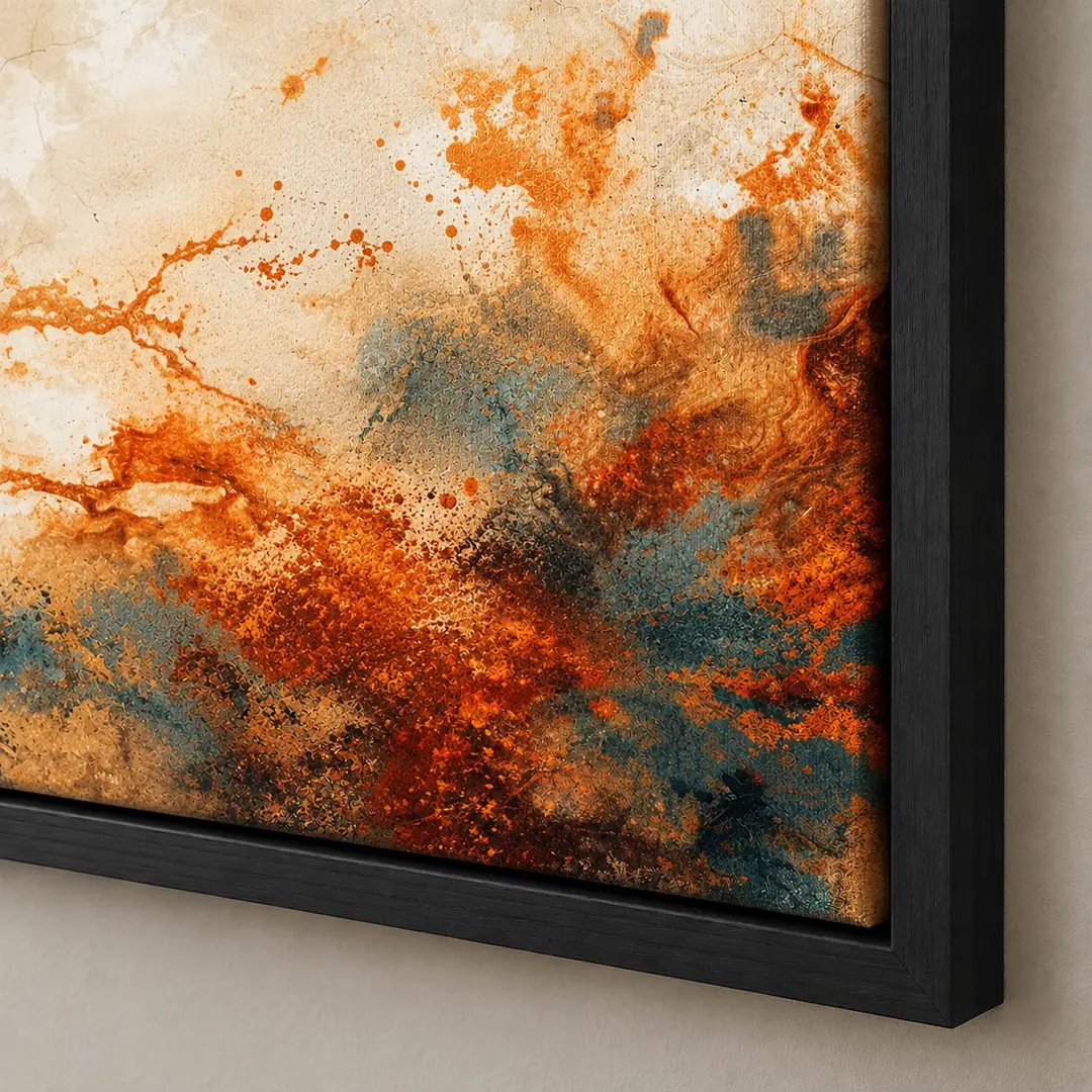 Siyah Ahşap Çerçeveli - 75x75cm Turuncu Ağaç ve Ay Temalı Manzara Üçlü Kanvas Tuval Tablo Seti - VOOV9111 2