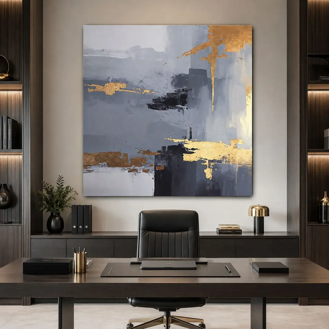Blue-Gold Abstract Art Dekoratif Kanvas Tablo - VOOV2721 4