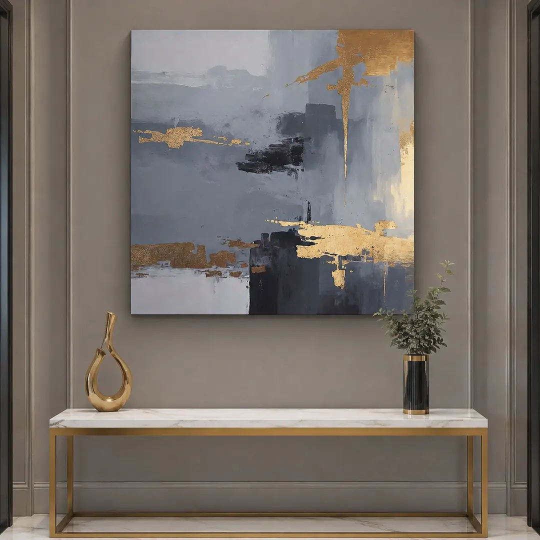 Blue-Gold Abstract Art Dekoratif Kanvas Tablo - VOOV2721 1