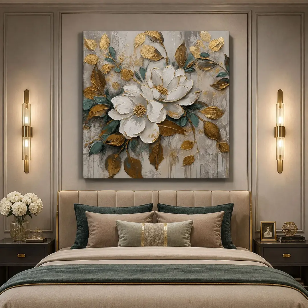 Golden Magnolia Dekoratif Kanvas Tablo - VOOV1447 5