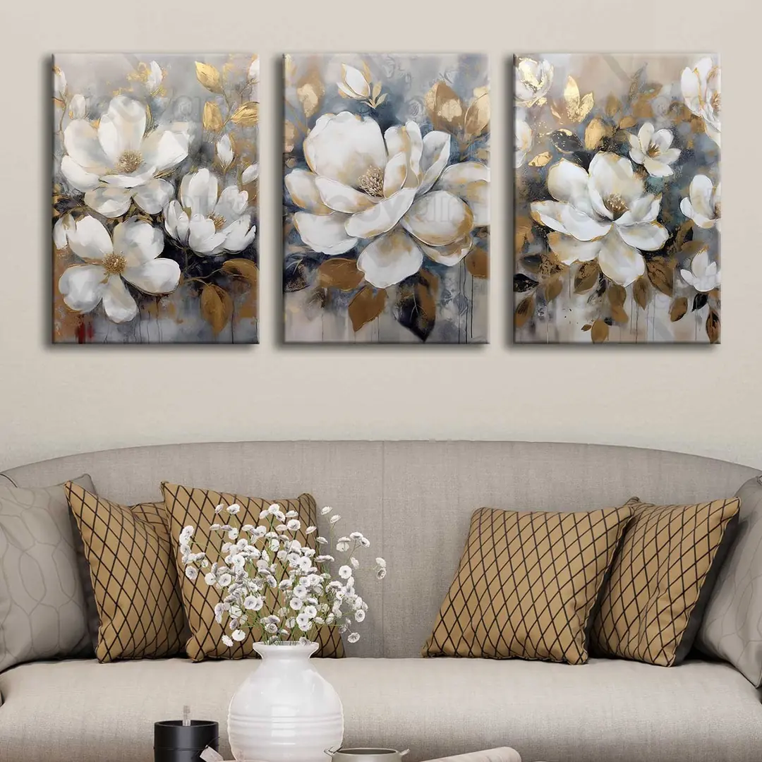 Kanvas Soyut Çiçekler Tablo 3'lü Canvas Tablo Seti - VOOV4307 1