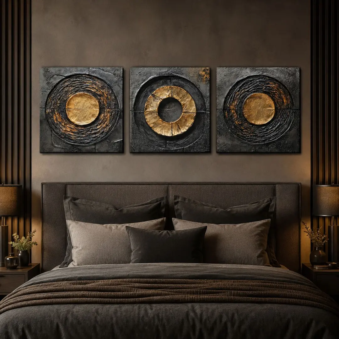 Golden Orbit Kanvas Duvar Tablosu - 3'lü Canvas Tablo Seti - VOOV4169 3
