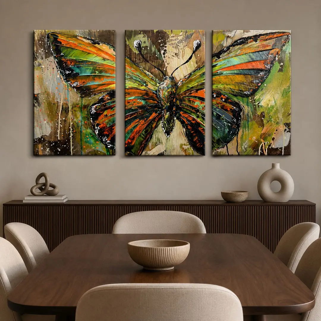 Dekoratif Kelebek Kanvas Duvar Tablosu 3'lü Canvas Tablo Seti - VOOV3219 2