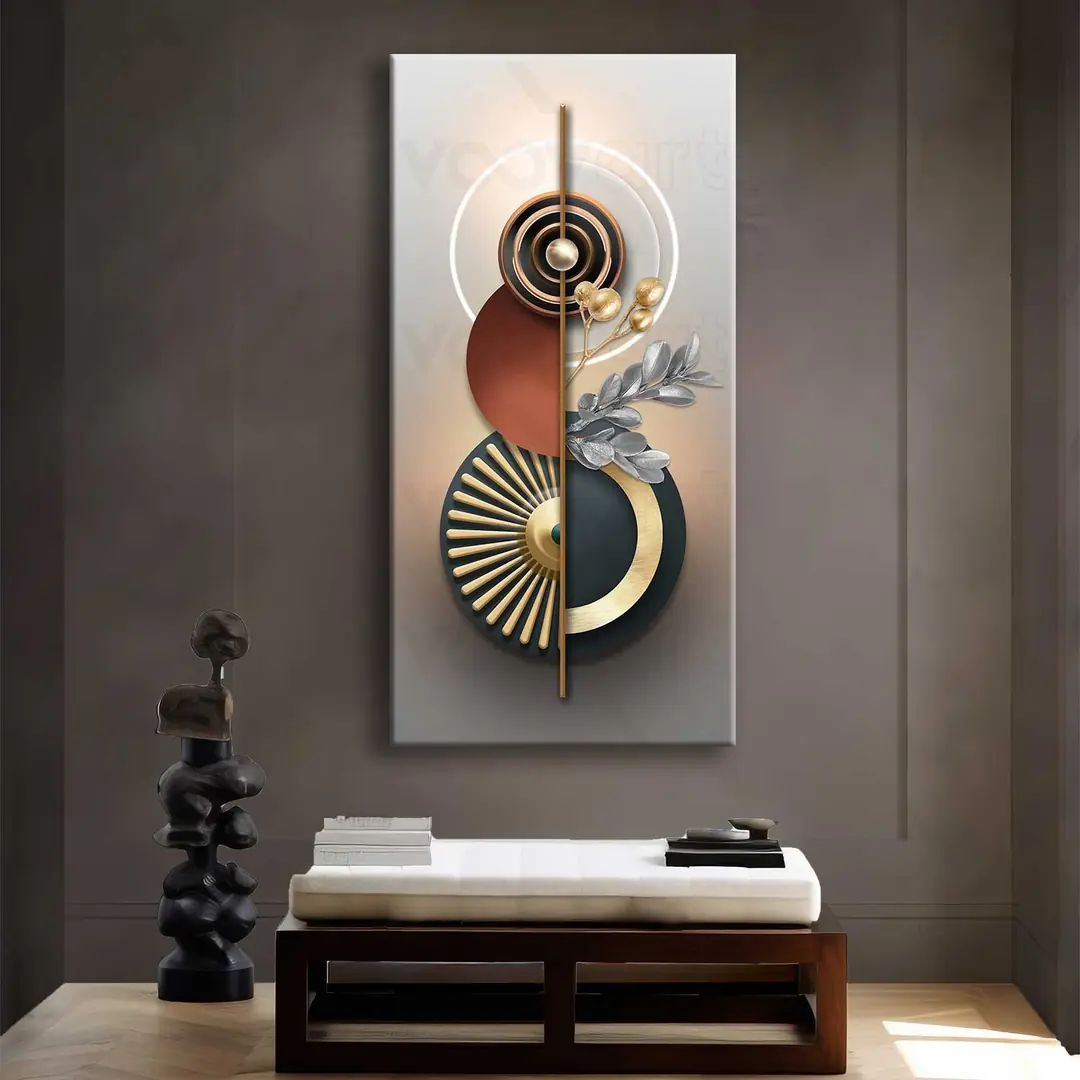 Modern Gold Geometrik Soyut Kanvas Tablo - VOOV2353 1