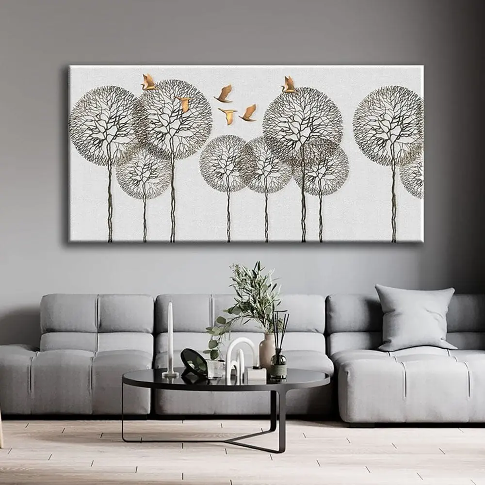 Modern Art Ağaçlar ve Kuşlar Dekoratif Kanvas Tablo - VOOV1724 1