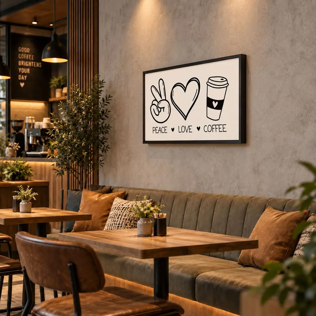 Siyah Ahşap Çerçeveli 60x90cm Peace Love Coffee Kanvas Tuval Tablo - VOOV9123 2