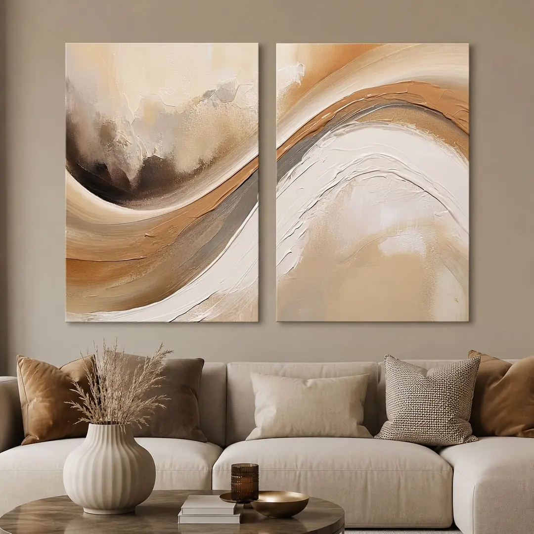 Kum Dalgası Kanvas Duvar Tablosu - 2'li Canvas Tablo Seti - VOOV1102 1