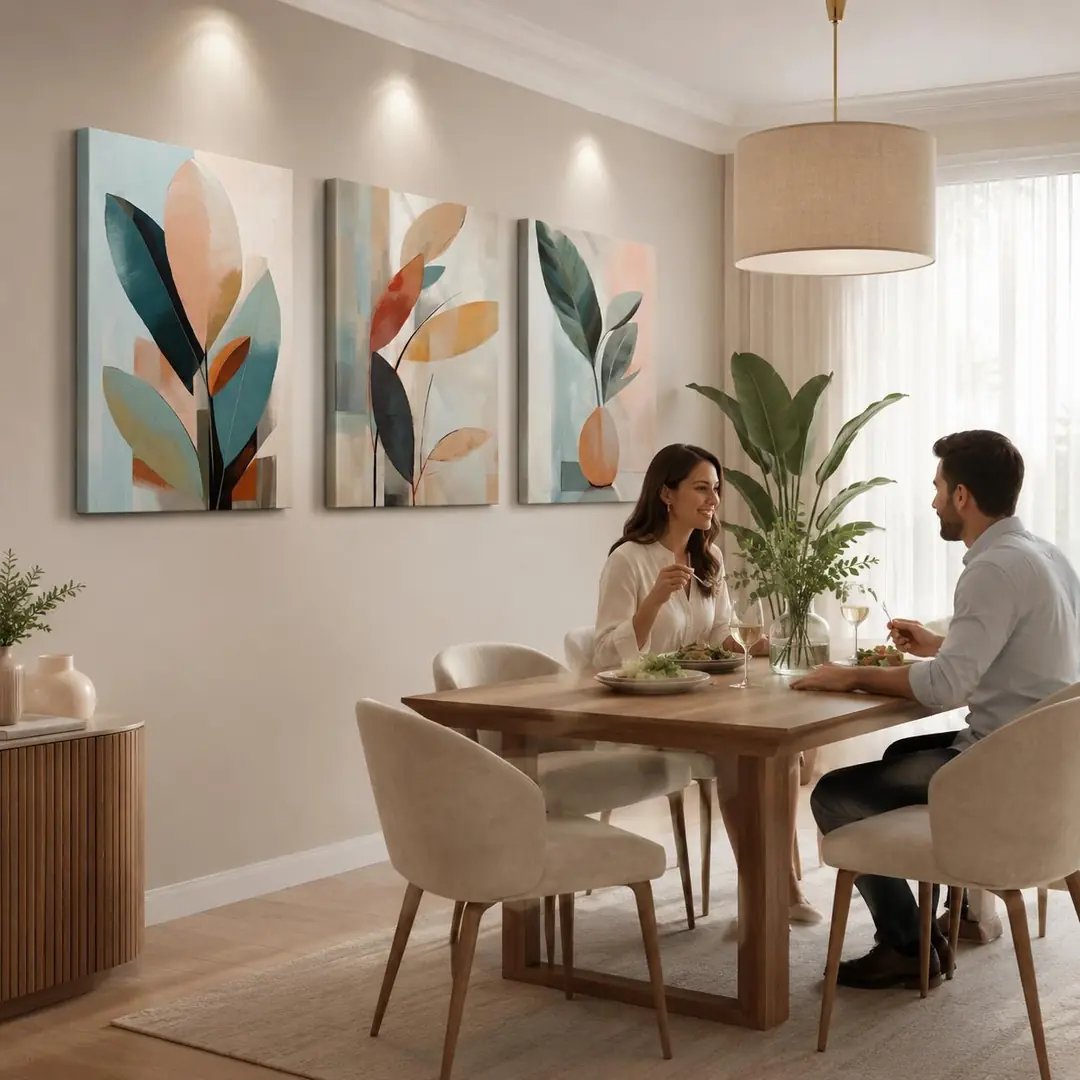 Dekoratif Yapraklar – Üçlü Kanvas Tuval Tablo Seti - VOOV4328 3