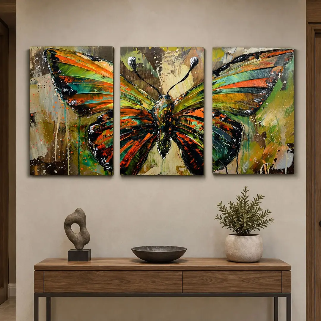 Dekoratif Kelebek Kanvas Duvar Tablosu 3'lü Canvas Tablo Seti - VOOV3219 5