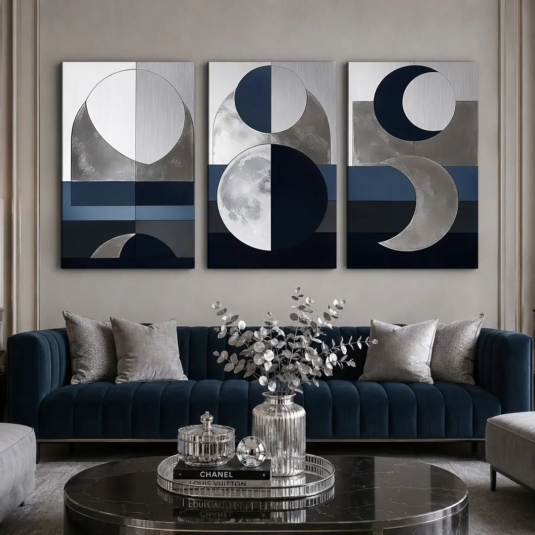 Silver Eclipse Kanvas Duvar Tablosu - 3'lü Canvas Tablo Seti - VOOV4371 2