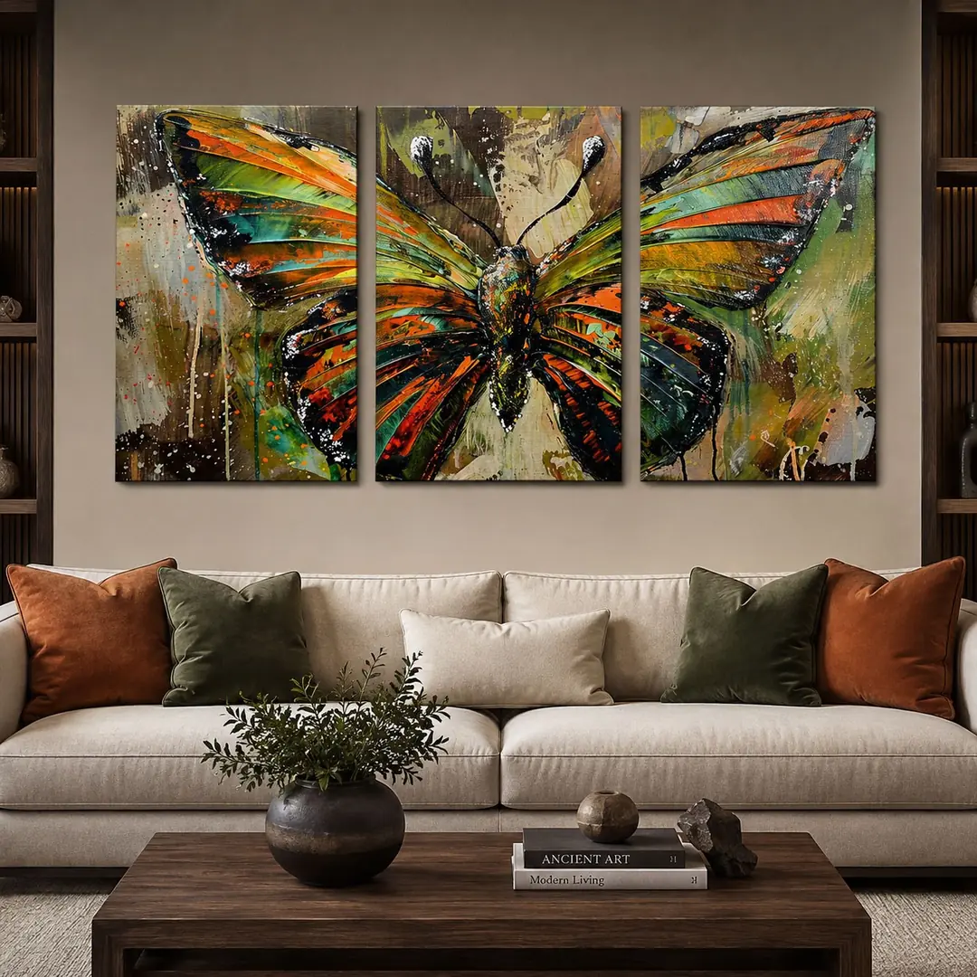 Dekoratif Kelebek Kanvas Duvar Tablosu 3'lü Canvas Tablo Seti - VOOV3219 1