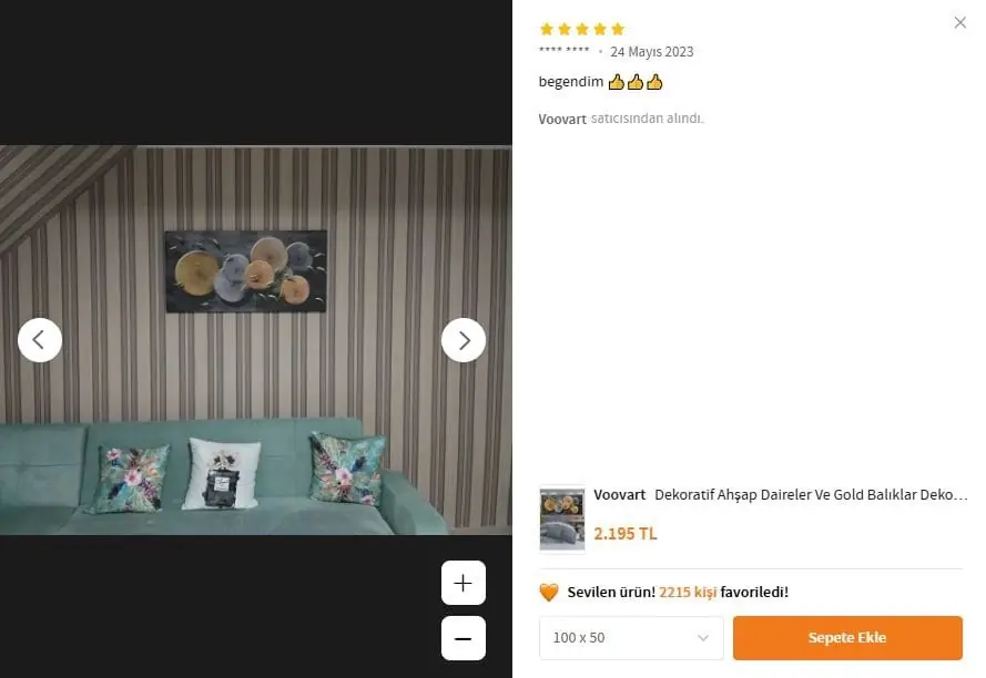 Dekoratif Ahşap Daireler Ve Gold Balıklar Dekoratif Kanvas Tablo - VOOV1518 5