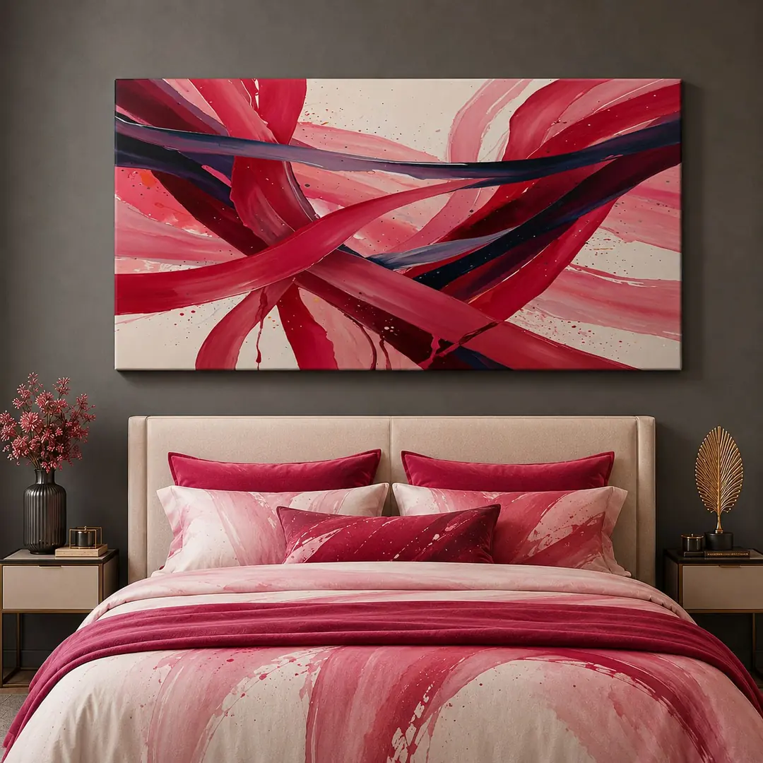 Bordo Senfoni Soyut Dekoratif Kanvas Tablo - VOOV3506 1