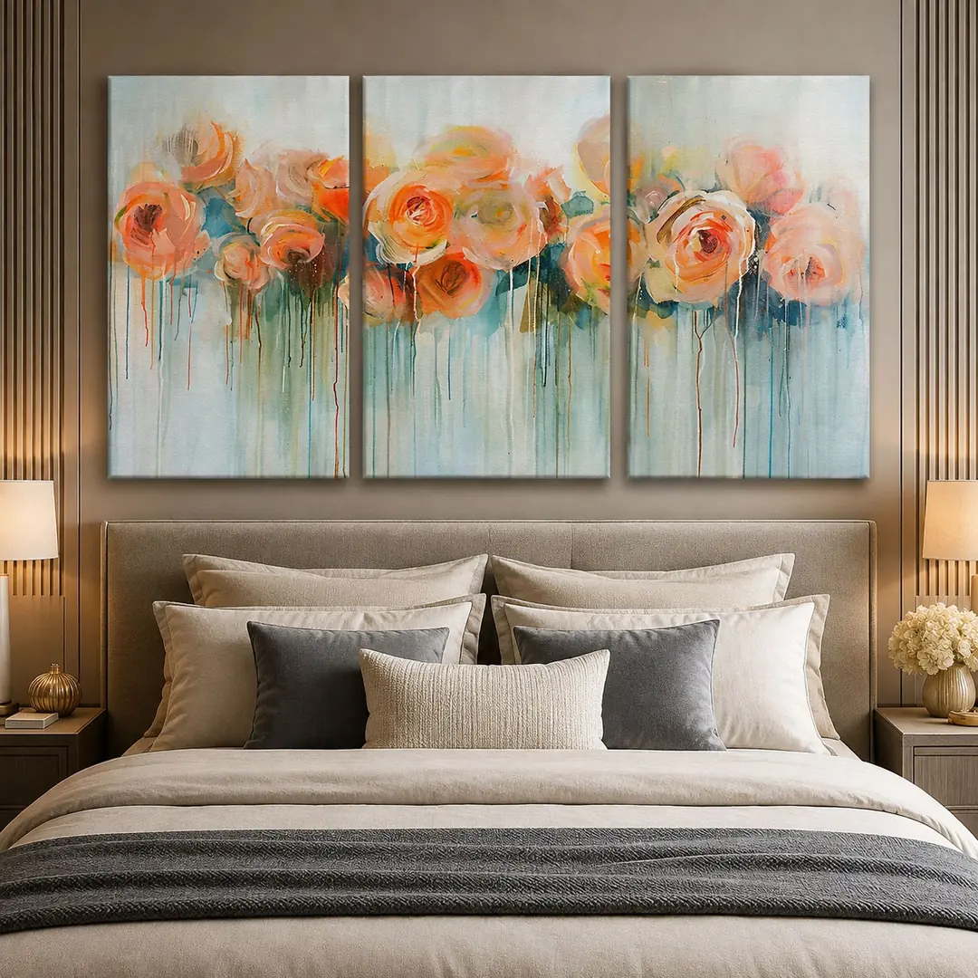 Pastel Çiçek Senfonisi Kanvas Duvar Tablosu - 3'lü Canvas Tablo Seti - VOOV4366 1