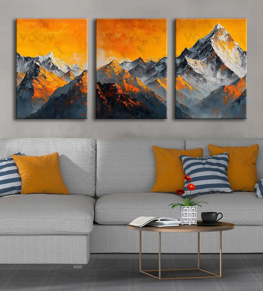 Soyut Dağ Manzarası Kanvas Tablo - 3'lü Canvas Tablo Seti - VOOV4338 2