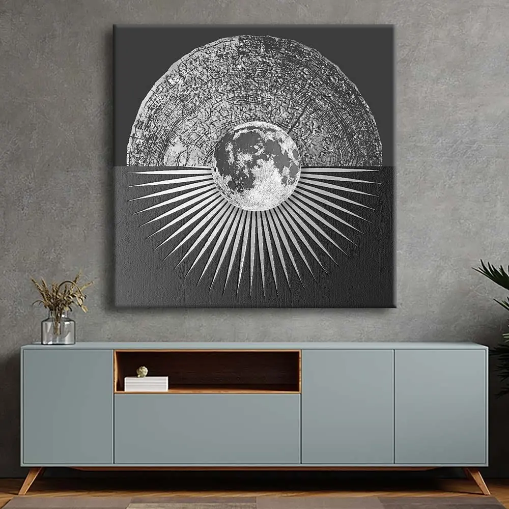 Modern Lüks Gümüş Geometrik Soyut Dekoratif Kanvas Tablo - VOOV2281 1