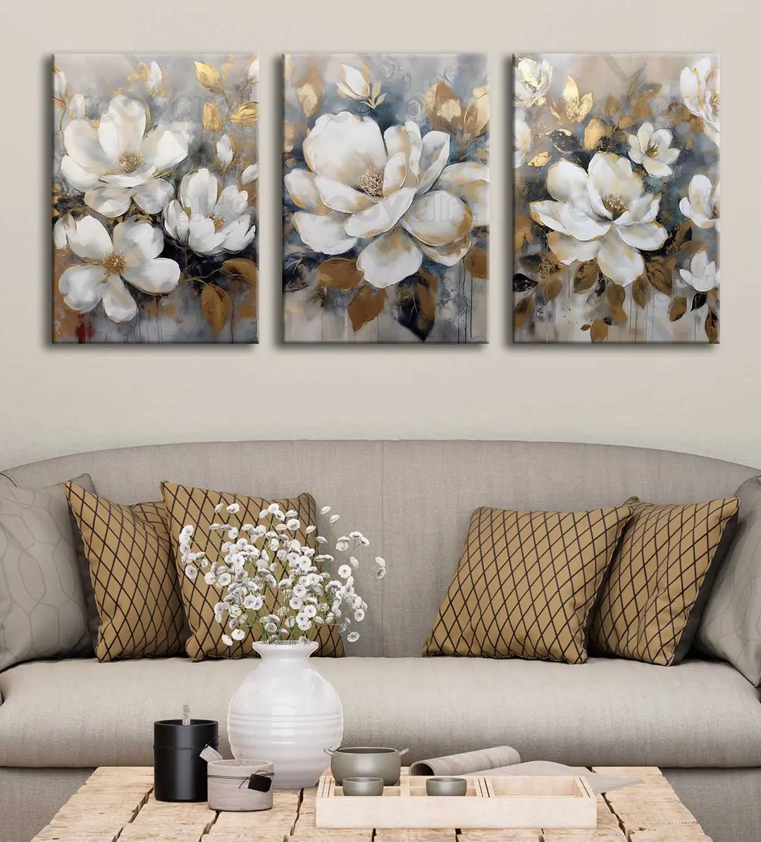 Kanvas Soyut Çiçekler Tablo 3'lü Canvas Tablo Seti - VOOV4307 2