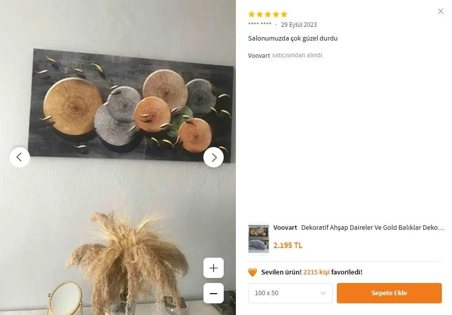 Dekoratif Ahşap Daireler Ve Gold Balıklar Dekoratif Kanvas Tablo - VOOV1518 3