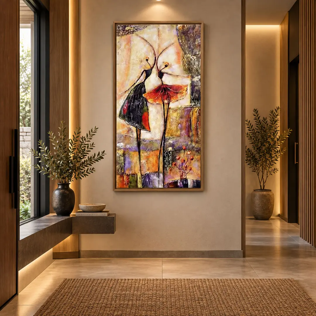 Ahşap Çerçeveli - Dans Eden Kadınlar - Misafir ve Oturma Odası Tablosu - 70x140cm 1