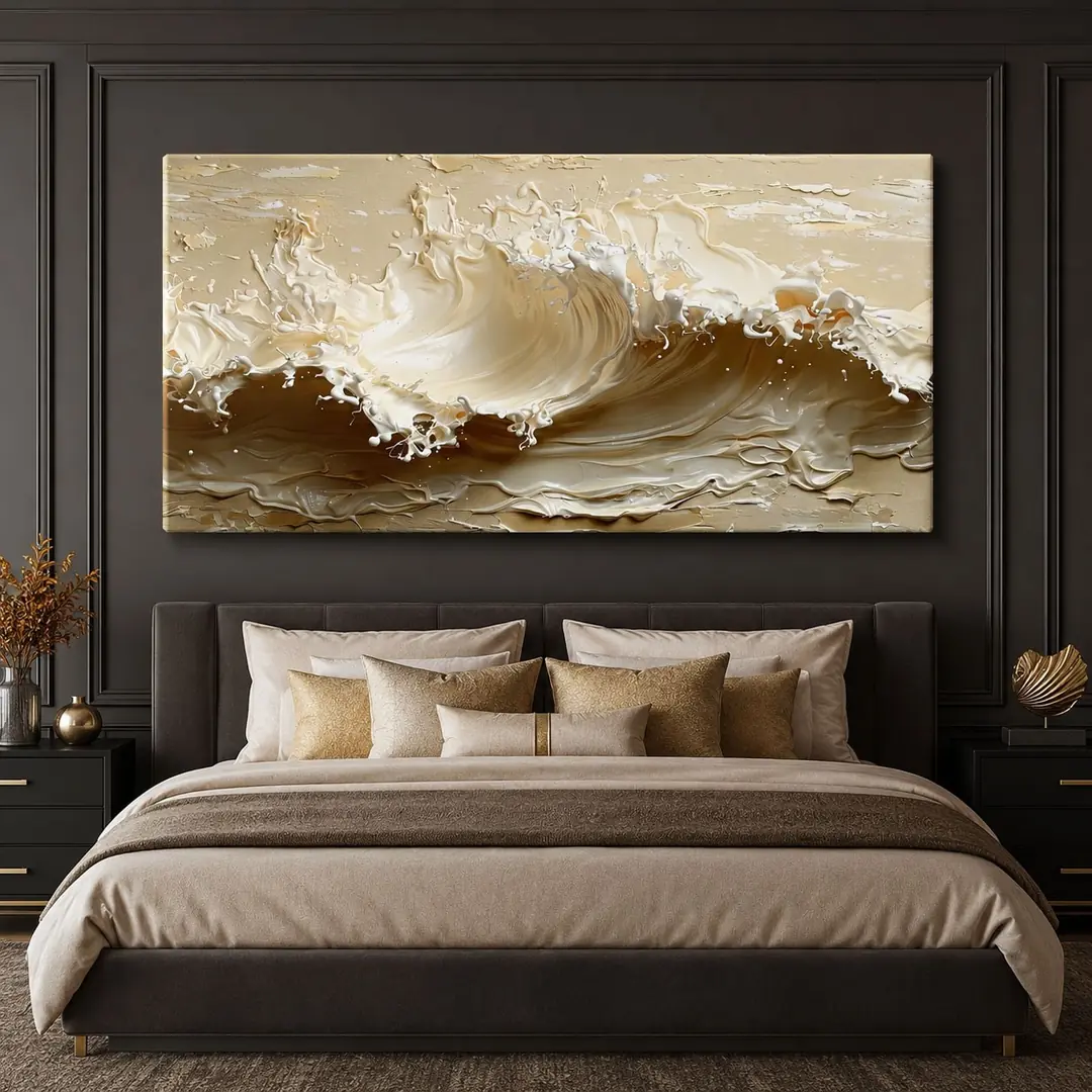 Soft Krem Deniz Dalgası Dekoratif Soyut Kanvas Tablo - VOOV3564 1