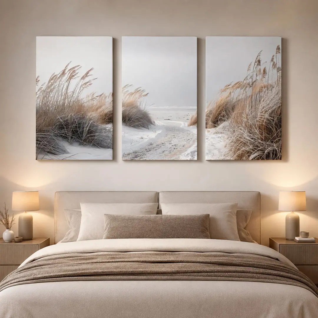 Sakin Kıyı Kanvas Duvar Tablosu - 3'lü Canvas Tablo Seti - VOOV4362 4