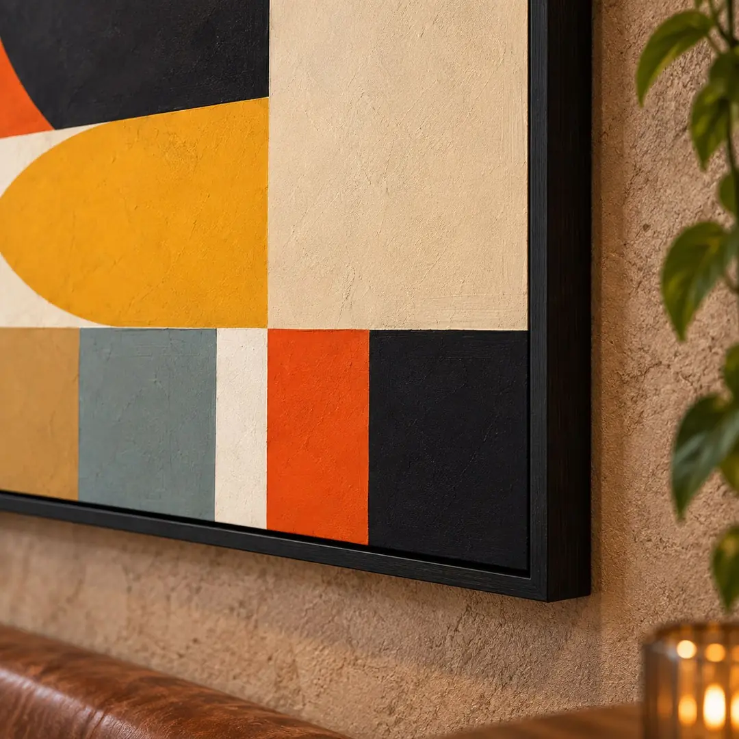 Siyah Ahşap Çerçeveli - 60x90cm Modern Geometrik Ritim Üçlü Kanvas Tuval Tablo Seti - VOOV9113 2